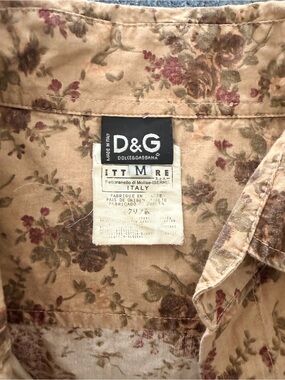 D&G Beige Floral Short-Sleeve Button-Down Shirt